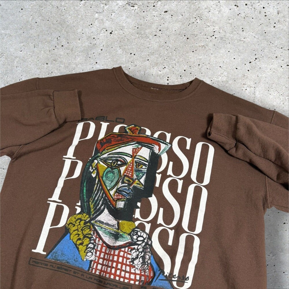 Pablo Picasso Art Sweatshirt Brown Bowery Supply Co Femme Au Beret Medium M Tee - Picture 3 of 10
